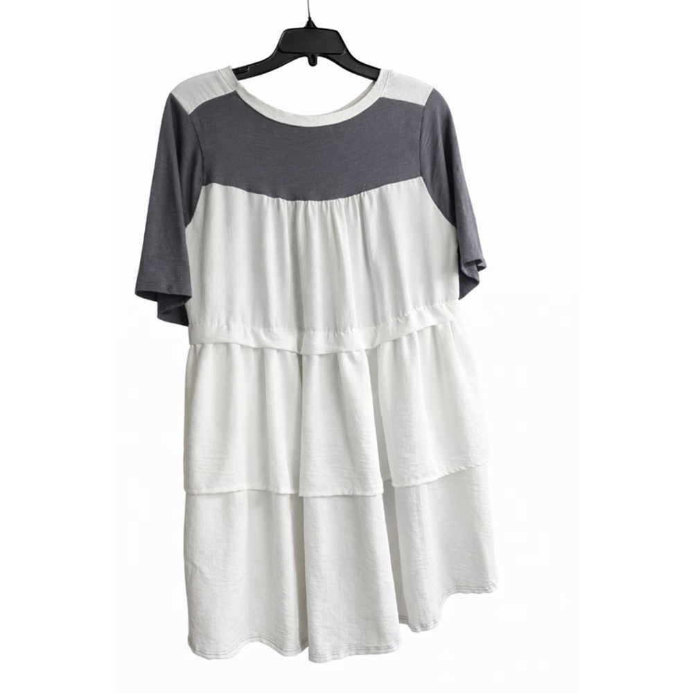 Talulah Gray & Cream Layered Tunic Top Size M Boho Oversized Colorblock Shirt - Picture 3 of 5
